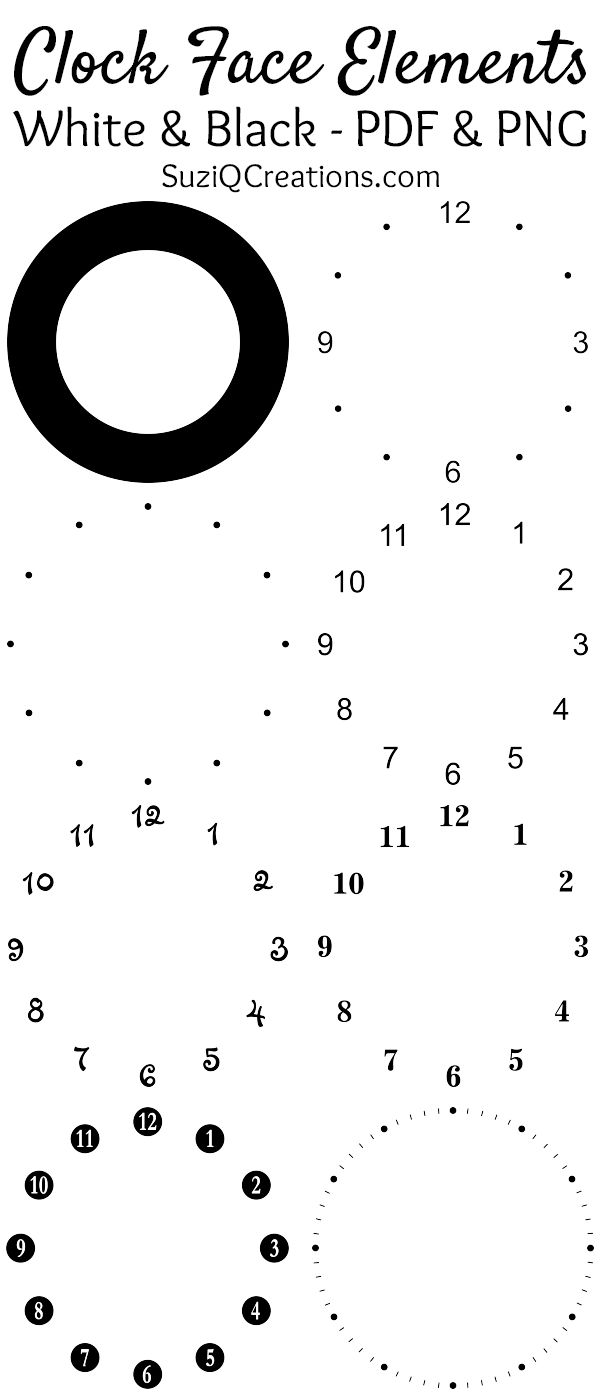 a black and white image with the words clock face elements written in numbers on it