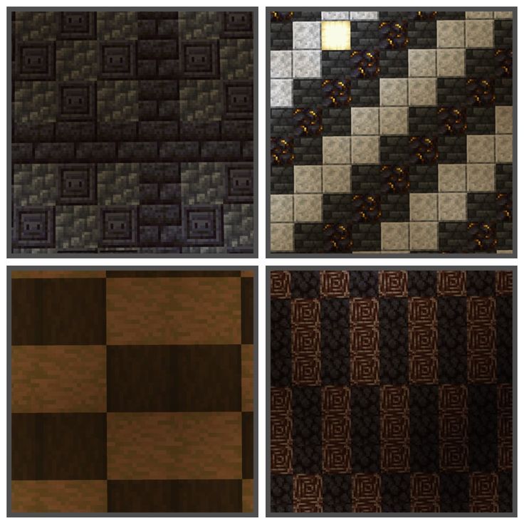 four different types of tile patterns in brown, black and white colors are shown here