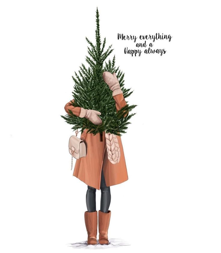 a christmas card with an image of a person holding a tree in their hands and the words merry everything is happy always