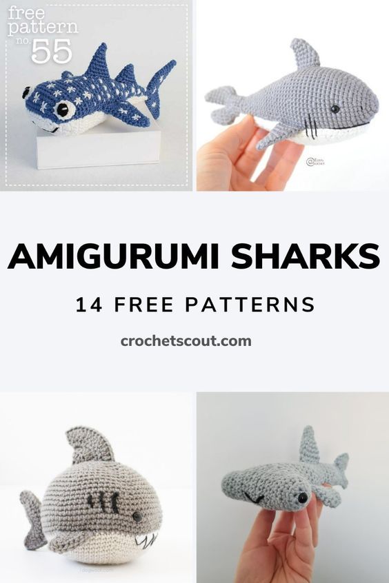 crochet patterns for amigurum sharks with text overlay that says, free pattern