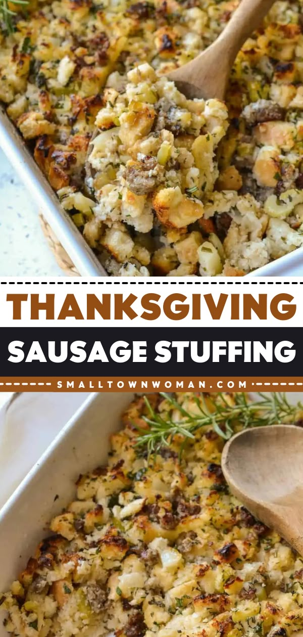 Don't miss out on this Thanksgiving sausage stuffing recipe! It's always a must-have Thanksgiving dinner idea. Combined with onions, celery, apples, pork sausage, and more, this homemade stuffing is a Thanksgiving side dish to impress! Thanksgiving Sausage Dressing, Thanksgiving Stuffing Sausage, Stuffing With Pork Sausage, Pork Sausage Stuffing Recipes, Apple Sausage Stuffing Recipes, Sausage Dressing Recipes Thanksgiving, Stuffing With Sausage Recipes, Thanksgiving Food Ideas Side Dishes, Stuffing Recipes With Sausage