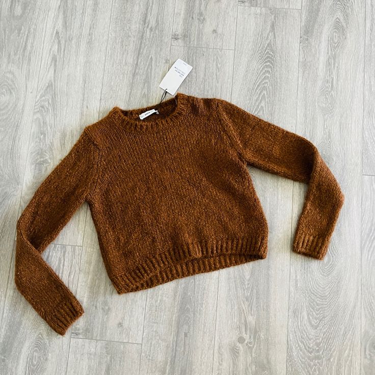 Nwt Zara Knit Sweater. Q Casual Brown Knitted Sweater, Brown Chunky Knit Top, Brown Knit Crew Neck Cardigan, Brown Soft Knit Crew Neck Sweater, Cozy Fit Knit Cropped Sweater With Crew Neck, Cozy Fit Brown Soft Knit Sweater, Cozy Fit Brown Knitted Sweater, Fitted Brown Chunky Knit Sweater, Zara Cable Knit Sweater For Fall