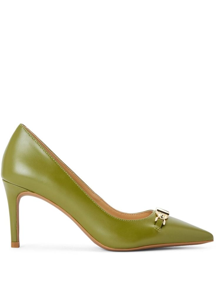 pistachio green leather smooth grain appliqué logo pointed toe branded insole mid tapered heel rubber sole Luxury Green Almond Toe Leather Shoes, Green Slingback Pumps With Sculpted Heel, Luxury Green Heels With Leather Lining, Luxury Green Ankle Strap Slingback Pumps, Green Patent Leather Luxury Heels, Fab Shoes, Iconic Bags, Flat Boots, Summer Beach Wear