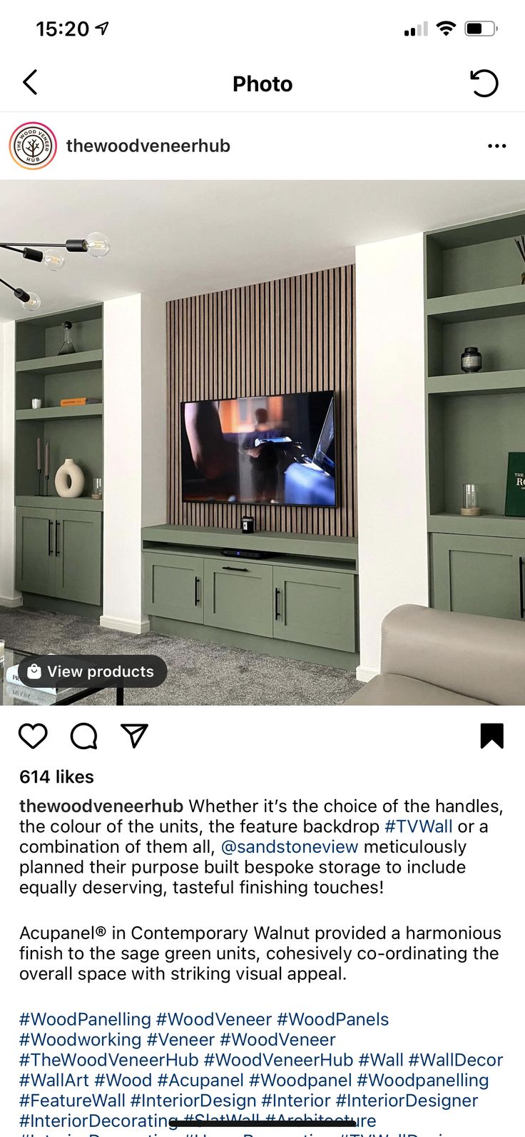 an image of a living room with green cabinets and tv on the entertainment center wall