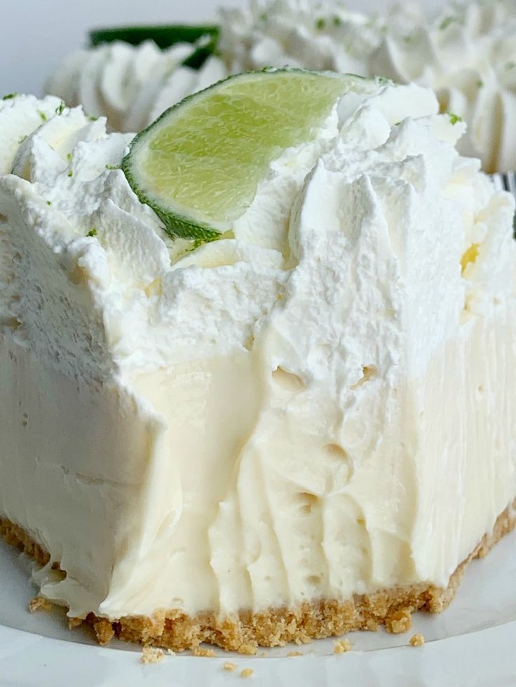 a slice of limeade pie on a white plate