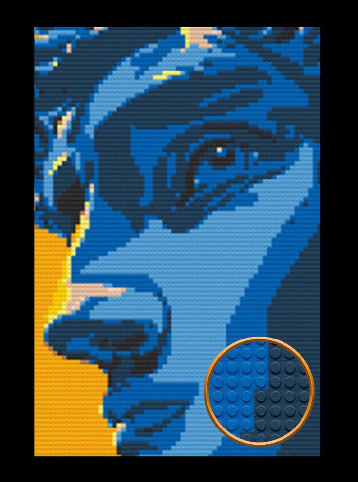 an image of a woman's face made out of legos, with the word blue