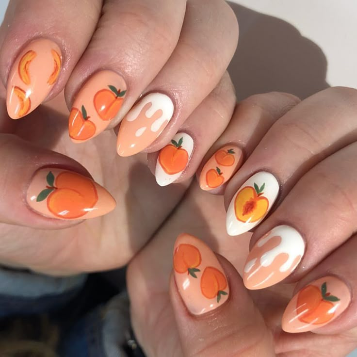 Peach Nail Art, Fruit Nail Designs, Nyc Nails, Fruit Nail Art, Peach Nails, Shellac Nails, Short Nail Designs, Fire Nails, Manicure E Pedicure