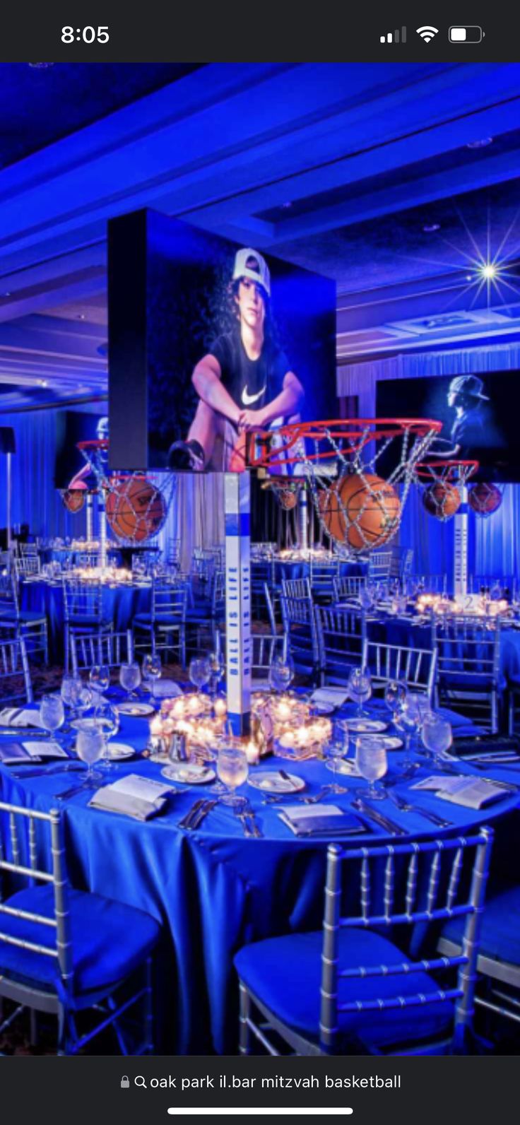 a basketball themed event with blue lighting