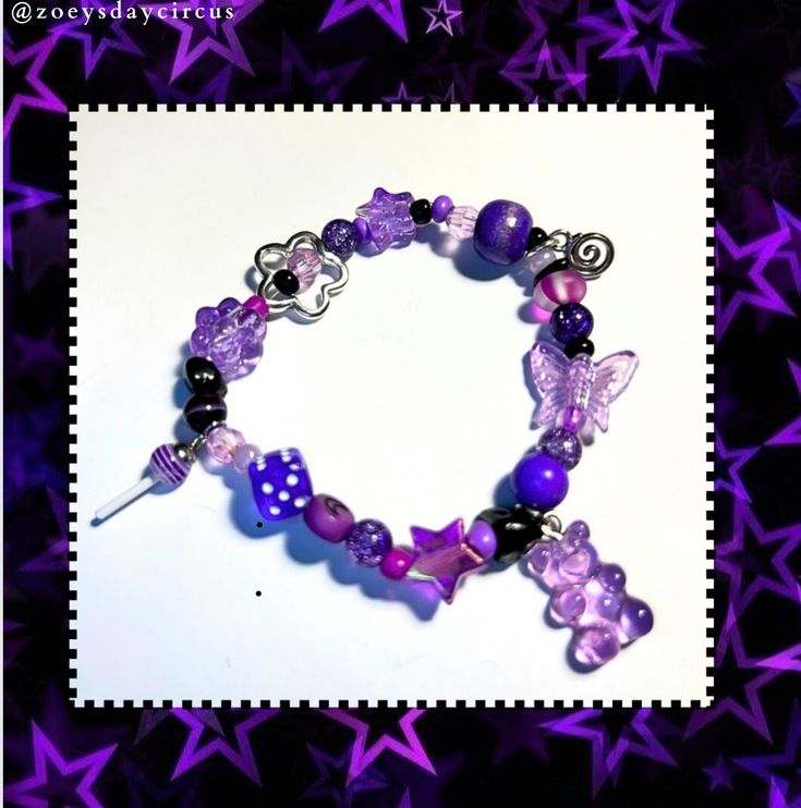 ☠️Stretchy, handmade, and durable! All bracelets are made to order. 💜If ordered with no size request from the buyer, I will bead each bracelet to comfortably fit around a 6-7 inch wrist (average adult wrist size).  💟Feel free to msg me with ANY questions at all!! Cute Purple Charm Bracelet For Friendship, Cute Purple Jewelry For Friendship, Y2k Style Beaded Bracelets As Gift, Customized Purple Beaded Friendship Bracelets, Customized Purple Bracelets For Friendship, Handmade Y2k Style Bracelets Gift, Adjustable Y2k Style Jewelry With Round Beads, Customized Purple Bracelet For Gift, Adjustable Purple Beaded Wristband