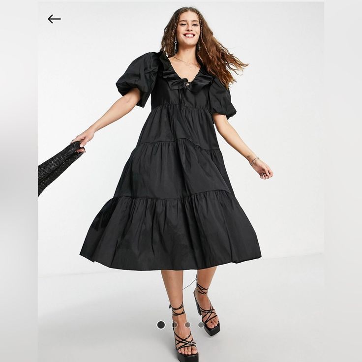 Topshop Front Tie Taffeta Midi Dress, New Never Worn Taffeta Dress, Topshop Dresses, Dress With Cardigan, Nordstrom Dresses, Puff Sleeves, Dress Making, High Low Dress, Black Fashion, New Dress