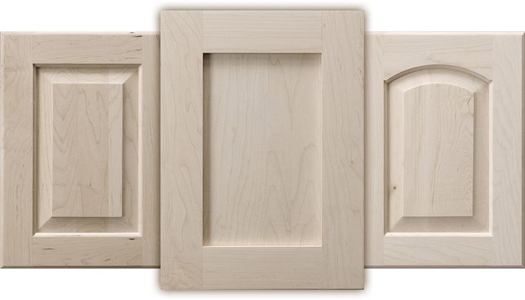 three unfinished kitchen cabinet doors are shown