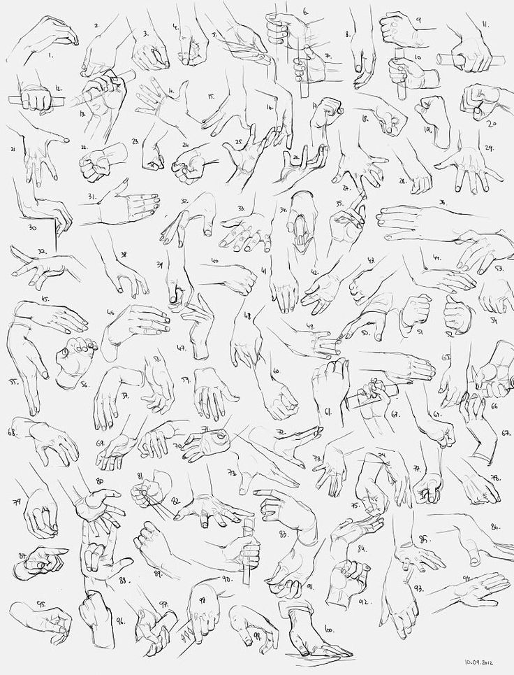 a drawing of many hands and feet in various positions, all drawn by one person