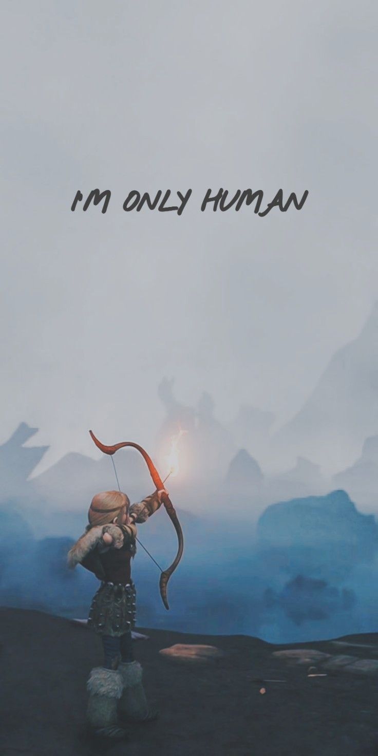 an animated character holding a bow and arrow with the words i'm only human above it