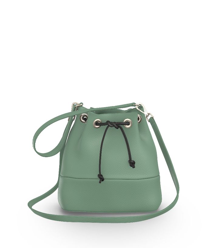 Sage/Black Green Bucket Bag With Removable Pouch For On-the-go, Green Bucket Shape Shoulder Bag With Removable Pouch, Green Bucket Shoulder Bag With Removable Pouch, Green Shoulder Bag With Removable Pouch In Bucket Shape, Trendy Pouch Bucket Bag With Leather Handles, Trendy Bucket Bag With Leather Handles, Green Travel Bucket Bag With Detachable Handle, Trendy Leather-handled Pouch Bucket Bag, Trendy Leather-handled Bucket Bag