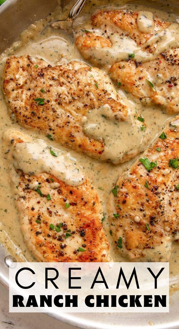 creamy ranch chicken is served in a skillet