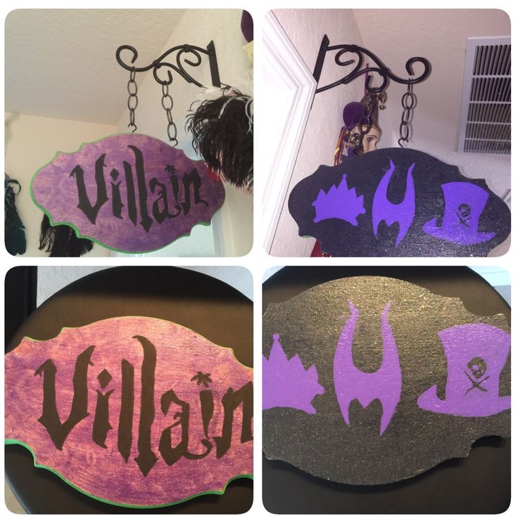 four different signs with the name villain on them