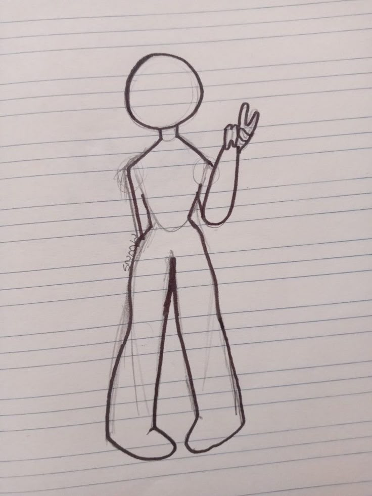 a drawing of a person standing with one hand up in the air, and holding a peace sign