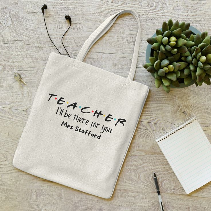 "Fun, personalised tote bag for your child's favourite teacher or for yourself, from a small business in Canberra, Australia. .:  made with 95% polyester, 5% cotton .: One size: 14.6\" x 16.6\" (36.47cm x 42.16cm)" Cotton Shoulder Bag For Back To School, White Canvas Bag For School, School Shoulder Bag With Letter Print In Cotton, Back To School Tote Bag, Customizable Tote Shoulder Bag For School, School Canvas Bag With Letter Print, Personalized White Canvas Bag For School, Teacher Tote Bag Ideas, Back To School Canvas Bag With Letter Print