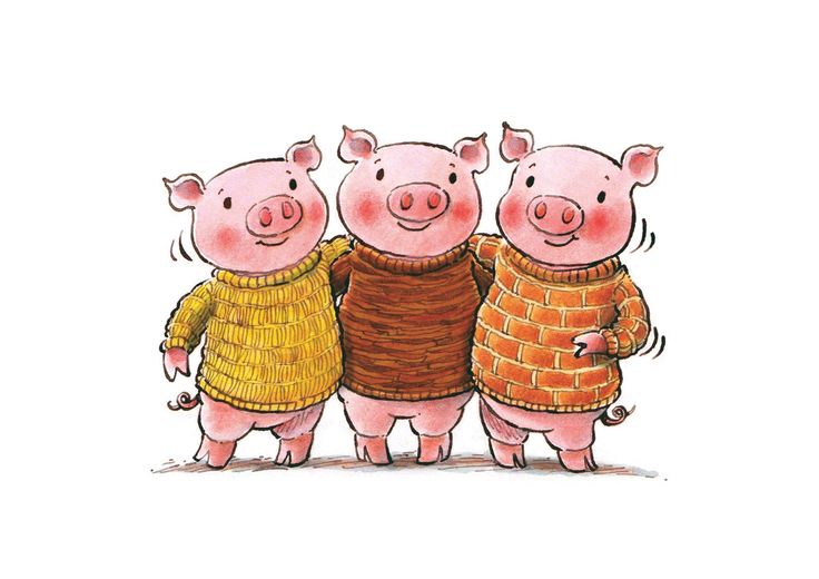 three little pigs standing next to each other