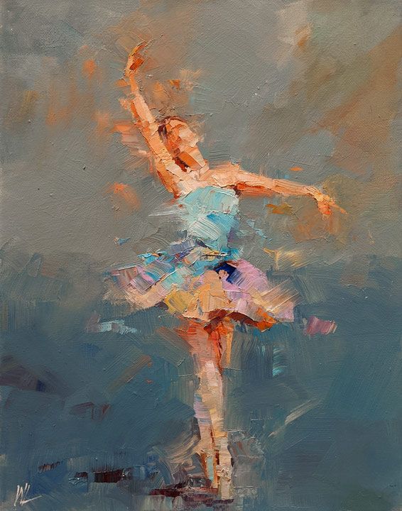 a painting of a ballerina in pastel colors