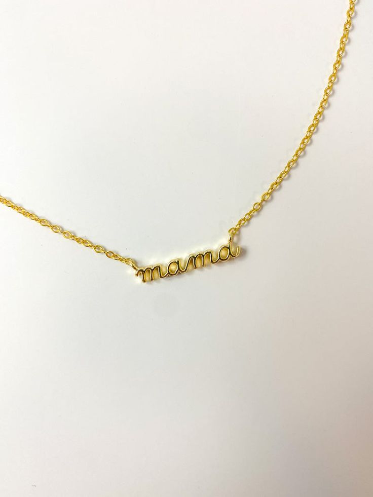 Mama Necklace - Tacklebox Gold Name Necklace For Everyday Wear, Everyday Gold Name Necklace, Everyday Yellow Gold Necklaces For Mother's Day, Everyday Yellow Gold Necklace For Mother's Day, Minimalist Nameplate Charm Necklaces For Mother's Day, Minimalist Nameplate Charm Necklace For Mother's Day, Adjustable Chain Name Necklace As Gift For Mom, Minimalist Mother's Day Nameplate Charm Necklace, Name Necklace With Adjustable Chain As Gift For Mom