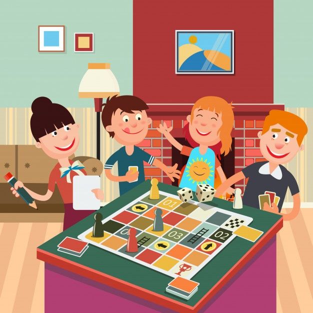 kids playing board game in living room