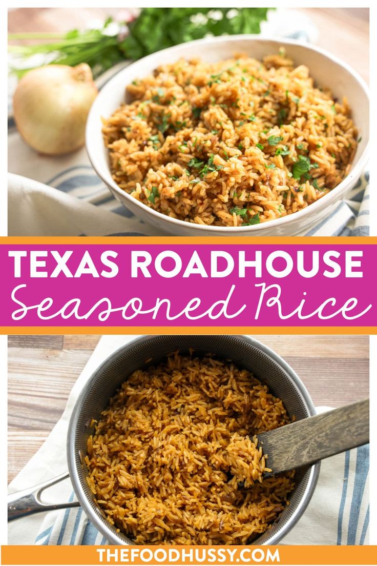 texas roadhouse seasoned rice in a bowl with the title above it