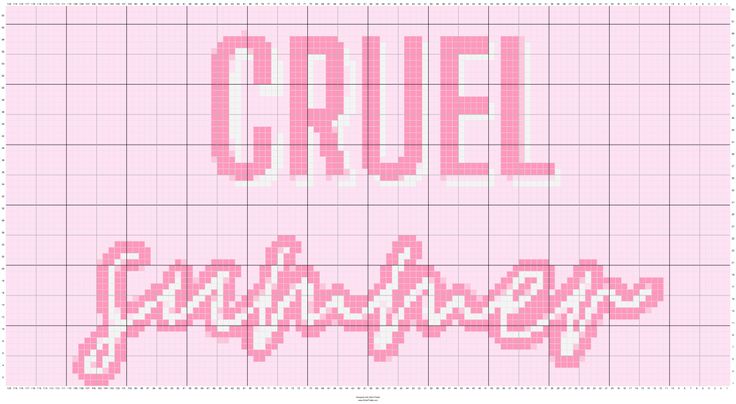 the word crochet in pink and white on a gridded background with words that spell