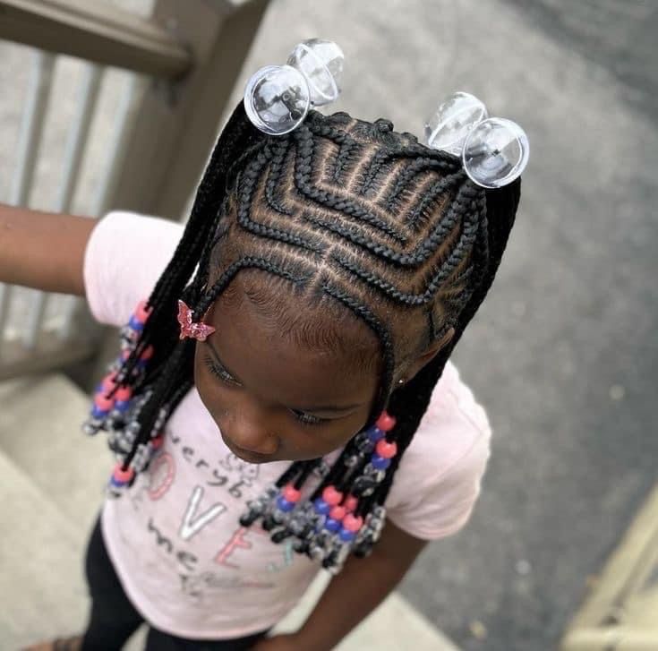 Kids Fulani Braids With Beads, Fulani Braids Hairstyles Kids, Fulani Braids On Kids, Fulani Braids Kids Hairstyles, Kid Fulani Braids, Kids Tribals With Knotless Braids, Kids Fulani Braids Hairstyles, Fulani Braids For Kids, Fulani Braids Kids