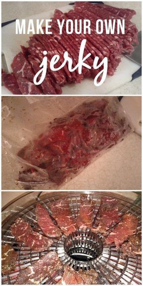 beef cooking on the grill with text overlay that reads make your own jerky