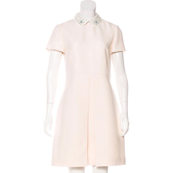 Valentino Ivory Star-Studded Collar Dress. Chic Cream Embellished Dress, Chic Embellished Cream Dress, White Embellished Dress For Work, White Embellished Workwear Dress, Pink Valentino Dress, Valentino White Dress, Valentino Pink Bow Dress, Studded Collar, Studded Dress