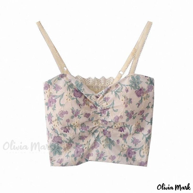 Olivia Mark - High-Quality Floral Print Camisole with Flexible Padding for Innerwear or Outerwear - Perfect Neckline Base for a Comprehensive One-piece Backless Look Floral Clothing, Floral Vests, Suspenders For Women, Clothes Korean Style, Summer Crop Tops, Floral Outfit, Sweet Floral, Lace Border, Summer Floral