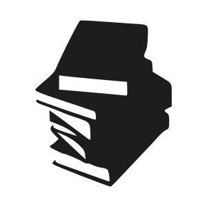 a black and white image of a stack of books