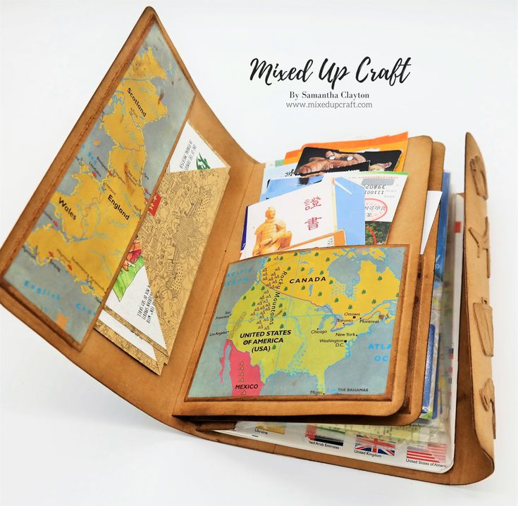 an open leather wallet with maps on it