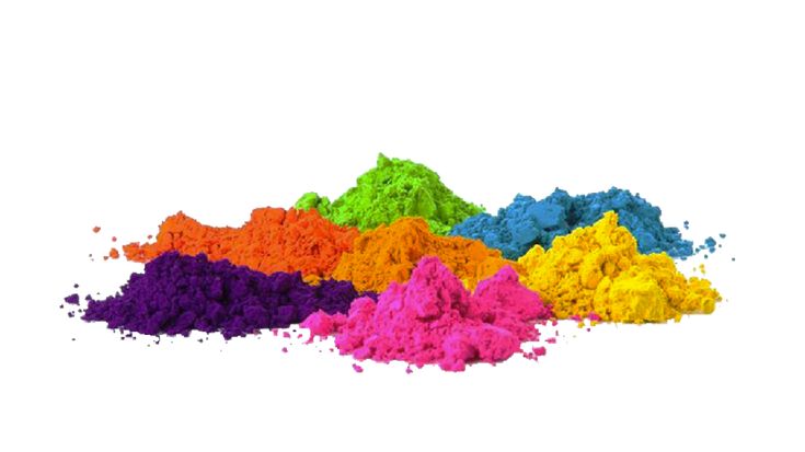 many different colors of powder on a white background