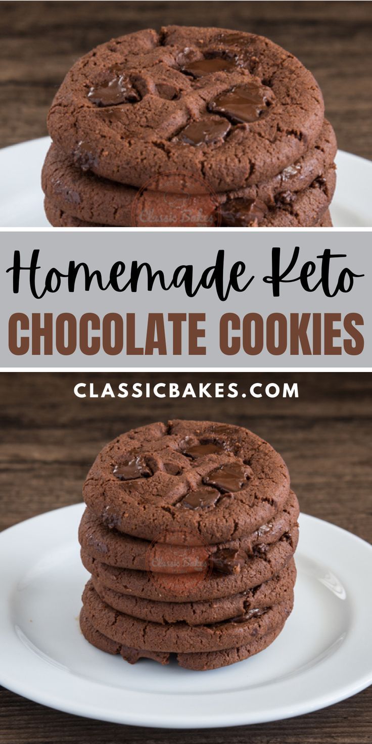 the best keto chocolate cookies are stacked on top of each other and ready to be eaten