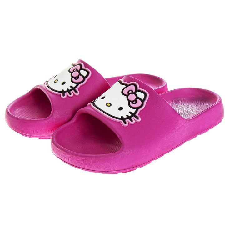 Dive into the world of playful cuteness with these delightful slides featuring the iconic Hello Kitty character. Crafted from soft, pliable rubber, these slides provide a comfortable and secure fit for all-day wear. The open-toe design allows for ventilation and breathability, keeping your child's feet cool and comfortable even on the hottest days. With a convenient slip-on closure, these slides can be easily slipped on and off, making them ideal for kids who are always on the go. Hello Kitty Shoes For Kids, Kitty House, Hello Kitty Gifts, Hello Kitty Merchandise, Hello Kitty House, Pool Shoes, Water Pool, Hello Kitty Characters, Cute Slippers