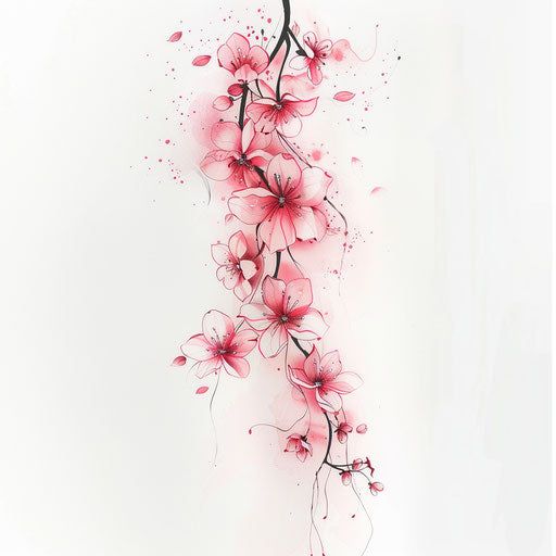 a painting of pink flowers on a white background