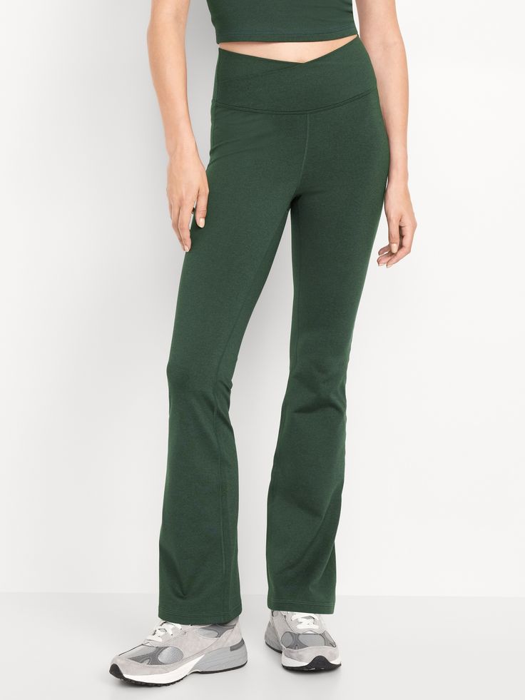 wrap-front waist go-dry wicks moisture breathable extra high waist is 1" higher than standard high rise sits above belly button fitted thigh boot-cut leg 31" regular inseam 29" petite inseam 34" tall inseam models are approx.  5'9" and wear sizes s (4), l (12), and xl (18)machine wash according to the care instruction label  . Best Holiday gift for Women , perfect Leggings for Christmas! Green Full Length Sportswear Bottoms, Solid Color Yoga Pants With Comfort Waistband, Green Full-length Yoga Pants, Green Full Length Yoga Pants Sportswear, Comfortable Full-length Yoga Pants With 4-way Stretch, Green Full Length Yoga Pants, Green Moisture-wicking Activewear For Fall, Versatile Stretch Green Yoga Pants, Versatile Green Stretch Yoga Pants