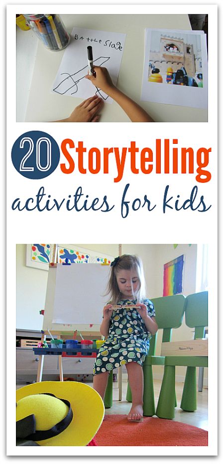 two pictures with the words 20 story telling activities for kids to do on their own