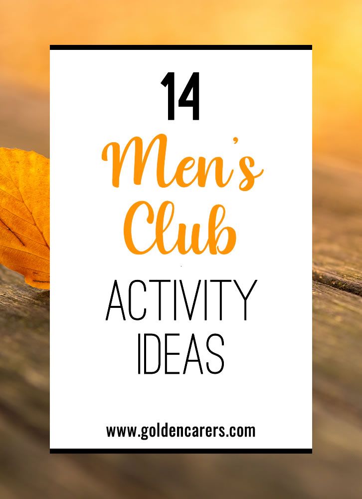 an orange leaf with the words men's club activity ideas in front of it