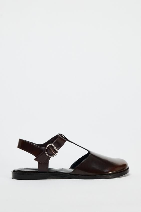 SLINGBACK BUCKLE SHOES - Brown | ZARA United States Classic T-strap Sandals With Buckle Closure, Leather T-strap Sandals With Low Heel And Buckle Closure, Classic Flat Heel Slingback Pumps With Buckle Closure, Classic Slingback Pumps With Buckle And Flat Heel, Classic Slingback Pumps With Buckle Closure And Flat Heel, Formal Slingback Sandals With Rubber Sole, Classic Slingback Sandals With Buckle And Low Heel, Classic Slingback Pumps With Ankle Strap And Buckle, Brown Low Heel Slingback Sandals With Buckle