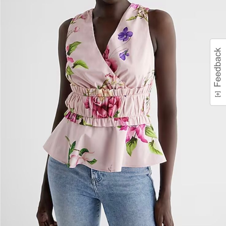 Floral V-Neck Ruffle Peplum Tank. New With Tags. Chic Floral Print V-neck Top, Spring V-neck Peplum Top With Ruffle Hem, Elegant V-neck Peplum Top With Ruffles, Chic V-neck Peplum Top With Ruffles, Spring Chic V-neck Peplum Top, Feminine V-neck Top With Ruffle Hem, Summer Floral Print Peplum Top, Chic V-neck Peplum Top For Summer, Chic V-neck Floral Print Top