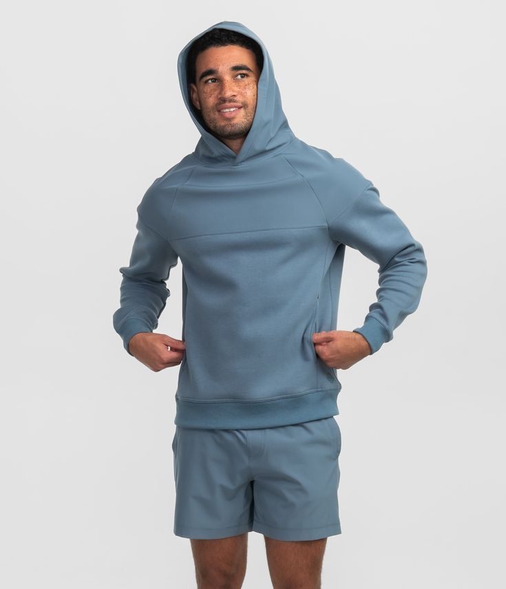 SSCO_M_Hybrid_Fleece_Tech_Hoodie_Hoodies_Blue_Mirage_1 Sporty Nylon Hoodie For Sports, Fall Hoodie For Light Sports, Adjustable Hood Athleisure Hoodie For Sports, Sports Athleisure Outerwear With Kangaroo Pocket, Athleisure Sports Hoodie With Adjustable Hood, Stretch Hoodie For Light Sports In Fall, Athleisure Hoodie With Adjustable Hood For Sports, Athleisure Outerwear With Kangaroo Pocket For Sports, Sports Activewear With Adjustable Hood And Relaxed Fit