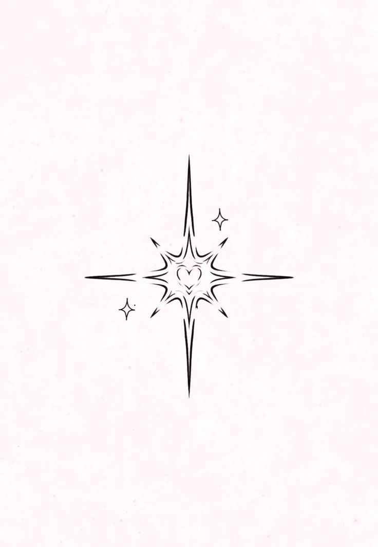 a black and white drawing of a star in the shape of a heart on a white background