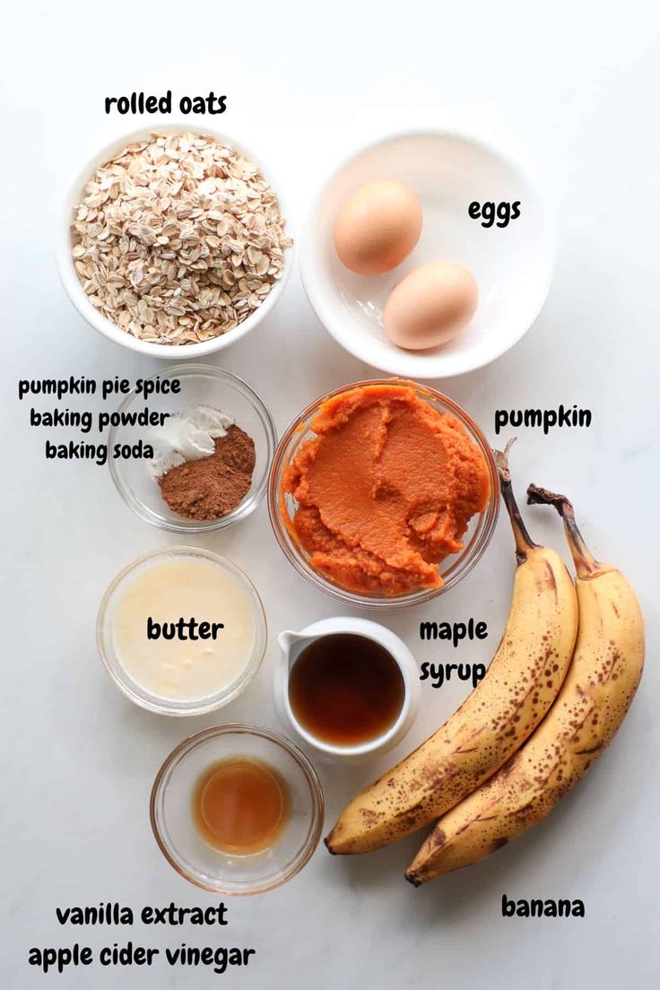 ingredients to make an oatmeal smoothie laid out on a white surface