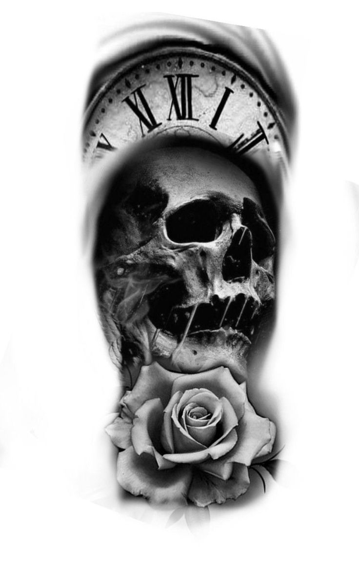 a black and white photo of a skull with a rose on it's side