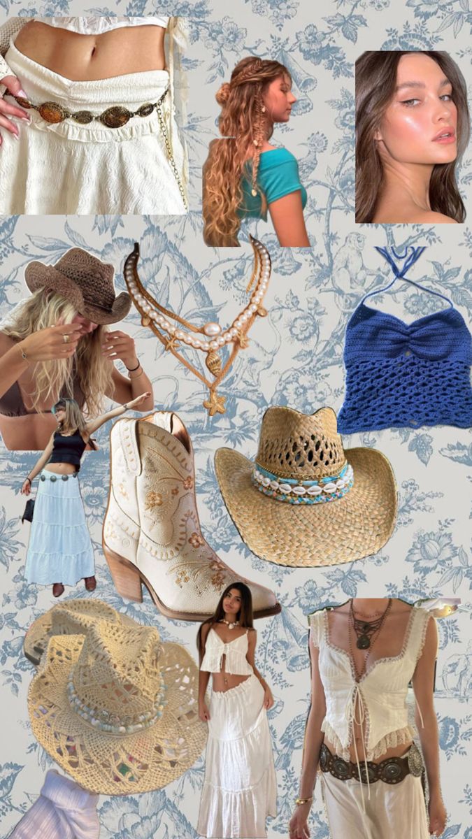 a collage of different hats and dresses