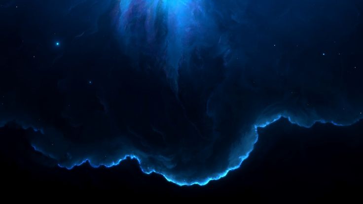 an abstract blue background with stars in the sky and some clouds on top of it