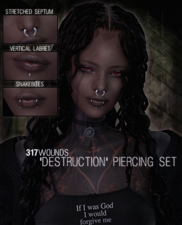 an animated image of a woman with piercings on her nose and chest, in front of